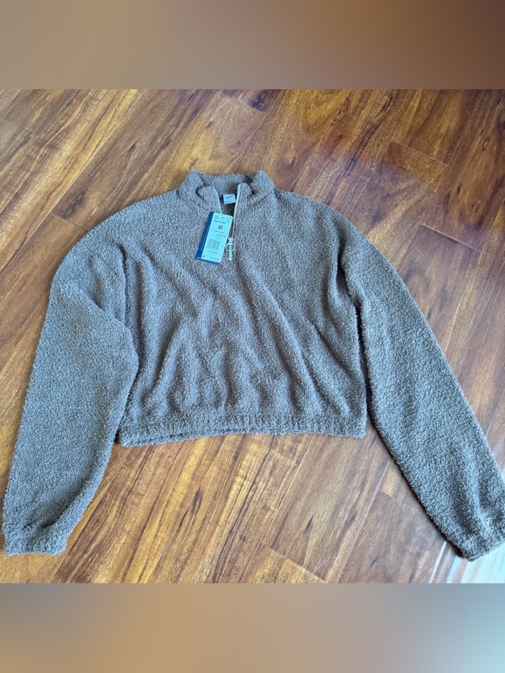 NWT Reebok Cozy Sherpa Quarter Zip Cropped Pullover Women’s M Brown